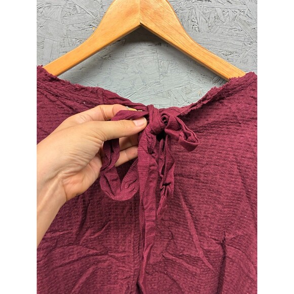 Free People Waffle Knit Long Sleeve Top Women’s Medium Burgundy Textured - Picture 9 of 11